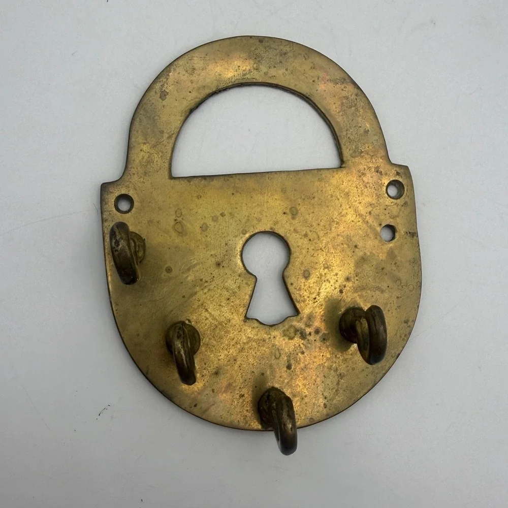 Nanco Key Rack Home Gold‎ Brass Vintage Padlock Shape Wall Mount 4 Hook